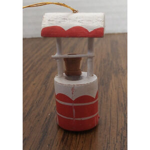 Vintage Hand Painted Wooden Wishing Well Christmas Ornament